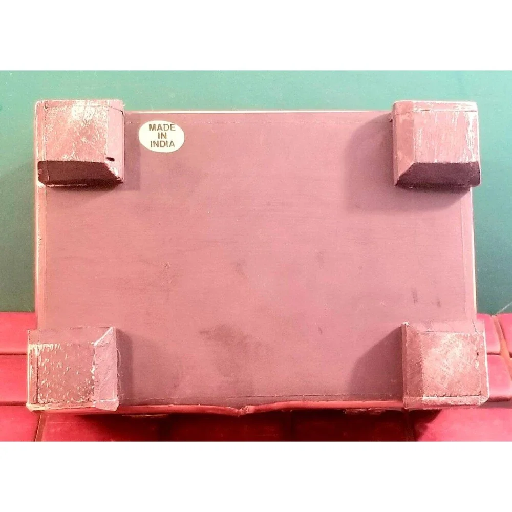 Vintage Bamboo & Wooden Jewelry Box With Brass Hardware Felt Lined